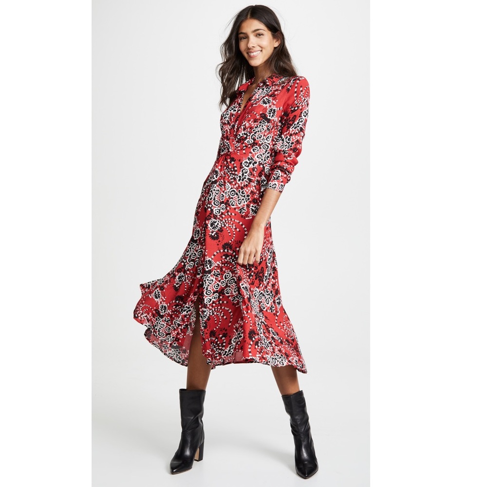 Free People “Tough Love” Twist-Front Red Shirt Dress